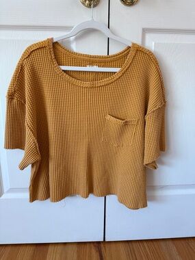 Pilcro Mustard Waffle Knit Short Sleeve Pocket Tee